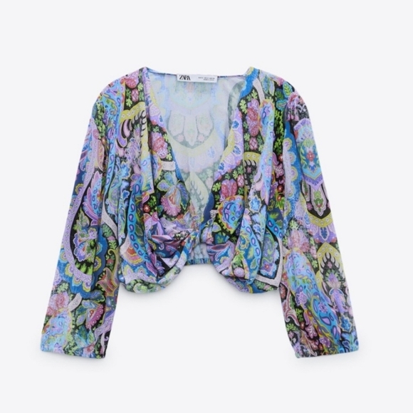 Zara Printed Cropped Blouse NEW - Picture 2 of 4